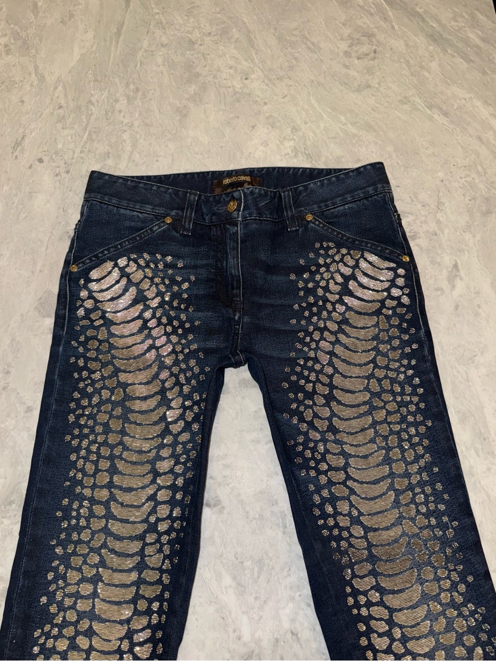 Roberto Cavalli Vintage Gold Beaded Snake Print Jeans - Picture 11 of 11